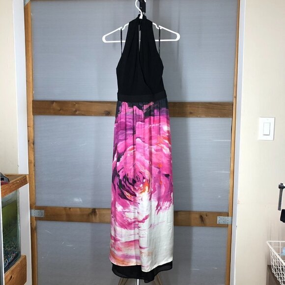 IRIS SETLAKWE Silk Blend Halter Black Pink Abstract Floral Maxi Dress Sz 4 - Picture 2 of 12